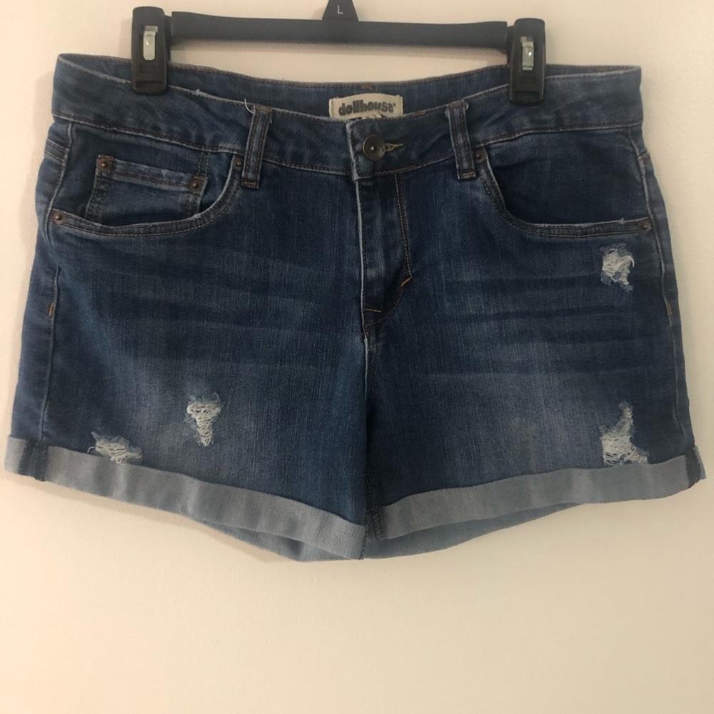 Dollhouse Women's Ripped Jean Shorts - Dark Blue